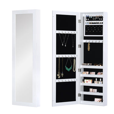 HOMCOM Mirror Jewelry Cabinet Armoire with Full Length Mirror, Wall Mounted Jewelry Organizer, White
