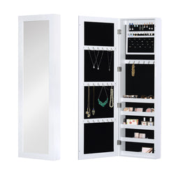 HOMCOM Mirror Jewelry Cabinet Armoire with Full Length Mirror, Wall Mounted Jewelry Organizer, White