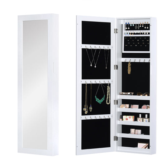 HOMCOM Mirror Jewelry Cabinet Armoire with Full Length Mirror, Wall Mounted Jewelry Organizer, White