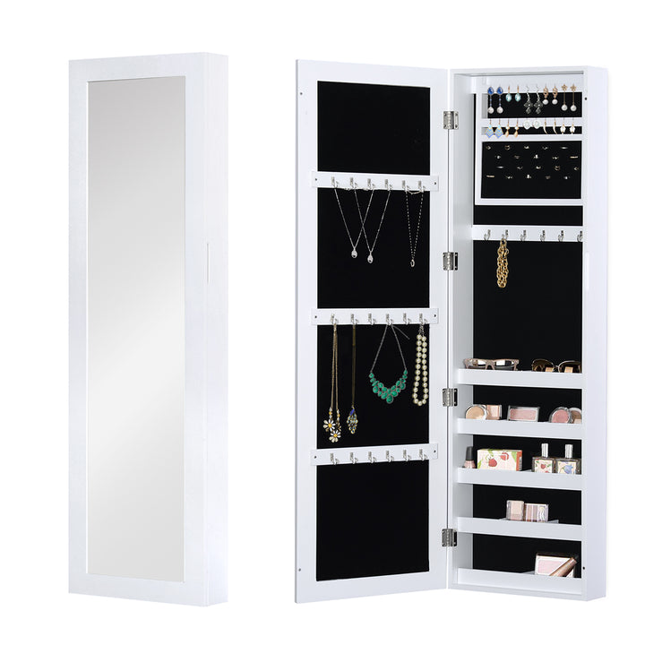HOMCOM Mirror Jewellery Cabinet Armoire with Full Length Mirror, Wall Mounted Jewellery Organizer, White