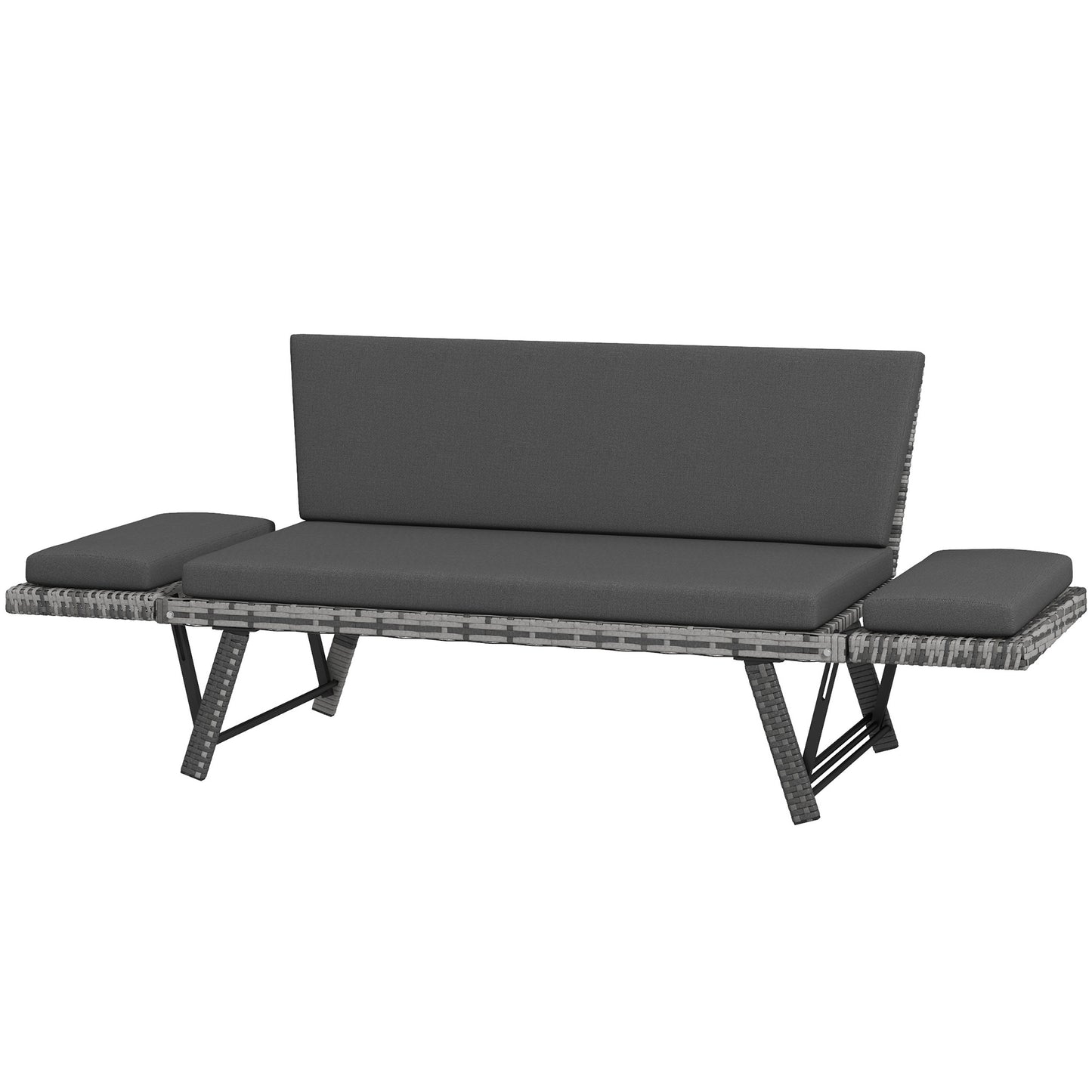 Outsunny Convertible Wicker Loveseat Grey Patio Chaise Lounge