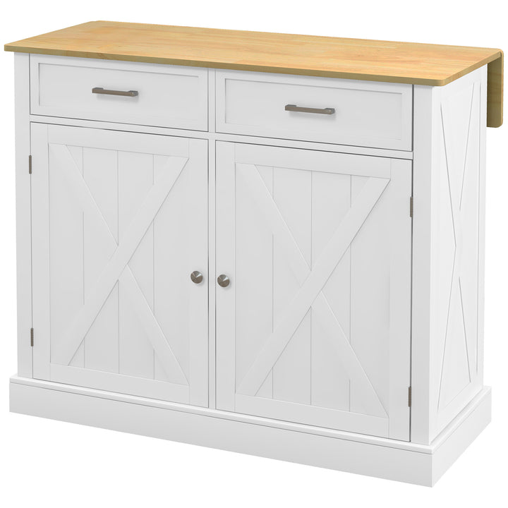 HOMCOM Rolling Kitchen Island with Drop Leaf Wood Breakfast Bar, Farmhouse Kitchen Cart with 2 Drawers, Adjustable Shelves for Dining Room (White)