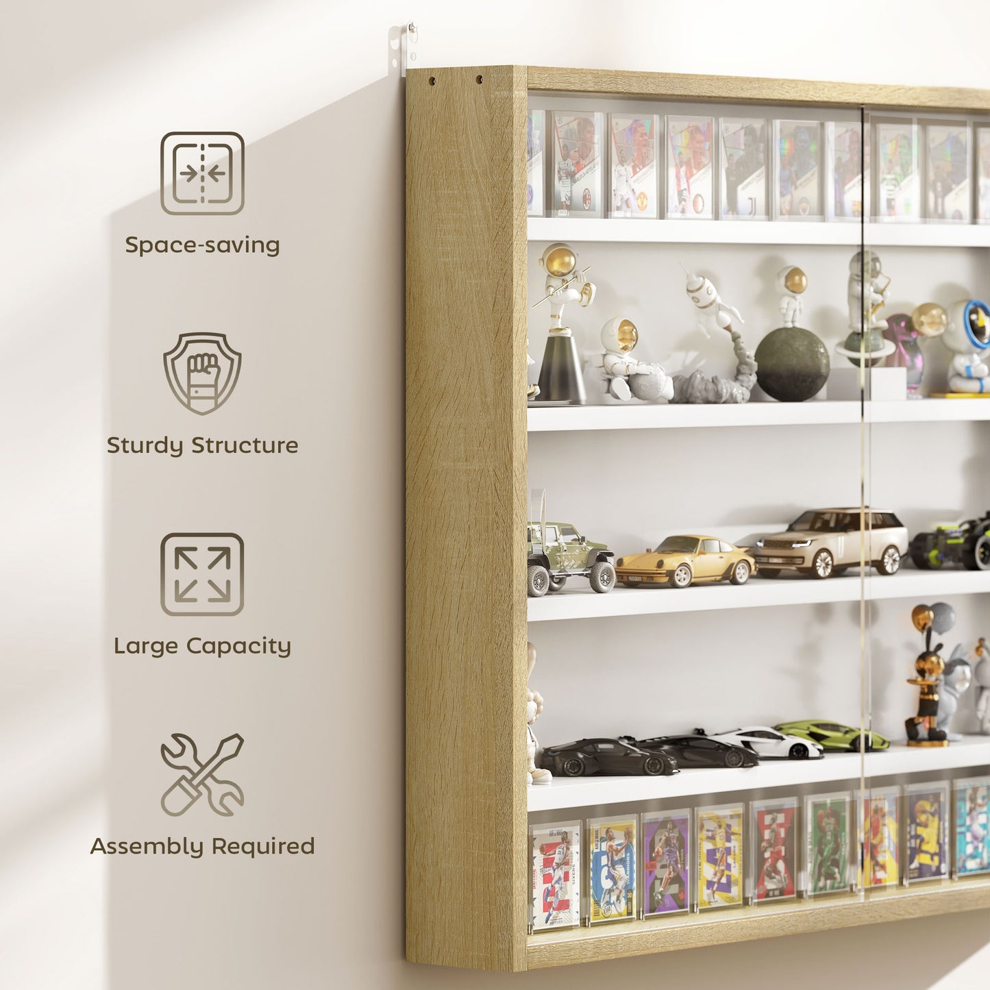 HOMCOM 5-Tier Display Cabinet, Shot Glass Display Case, Glass Curio Cabinet with 2 Glass Doors and 4 Adjustable Shelves, White