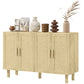 HOMCOM Boho Sideboard Buffet Cabinet, Storage Cabinet with 4 Rattan Doors and Adjustable Shelves, Black