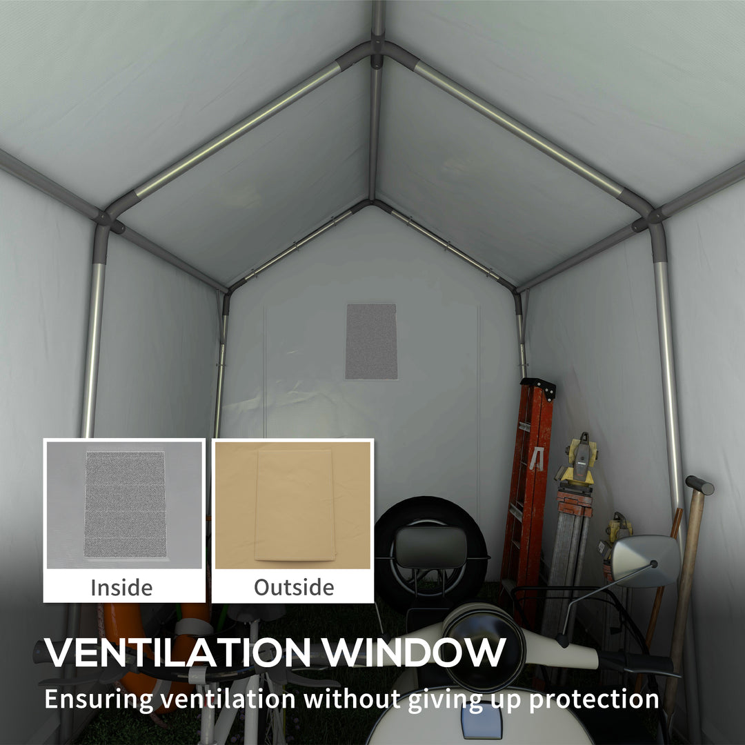 Outsunny 7' x 12' Outdoor Storage Shed Portable Garage with Roll-up Door for Motorcycle, Bike, Garden Tools, Beige