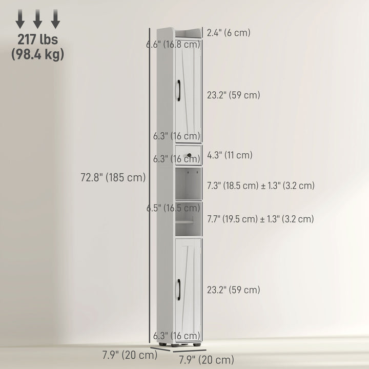 HOMCOM Narrow Bathroom Cabinet, Tall Bathroom Storage Cabinet with Barn Doors, Drawer and Adjustable Shelves, Brown Wood Grain