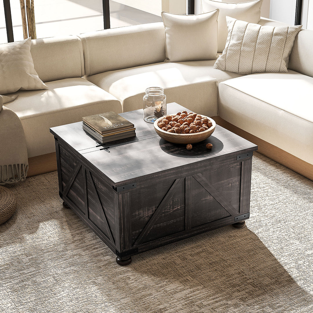 HOMCOM Farmhouse Coffee Table, Square Center Table with Flip-top Lids, Hidden Storage Compartment and Wooden Legs, Oak