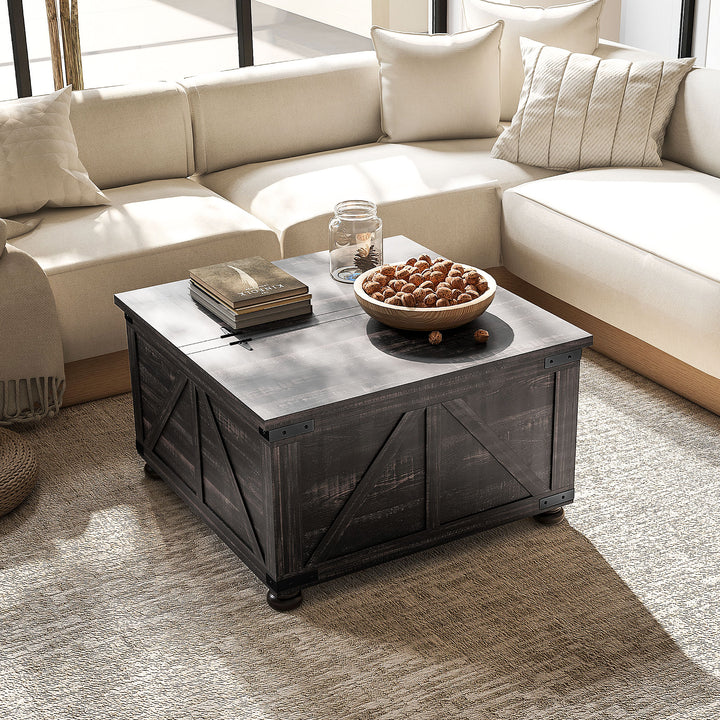 HOMCOM Farmhouse Coffee Table, Square Center Table with Flip-top Lids, Hidden Storage Compartment and Wooden Legs, Oak
