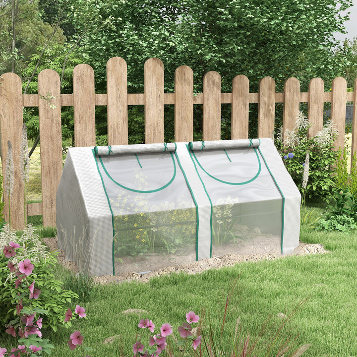Outsunny 6' x 3' x 3' Portable Mini Greenhouse, Garden Green House Kit with 2 PE/Plastic Covers, Steel Frame and 2 Roll Up Zipper Windows, Dark Green