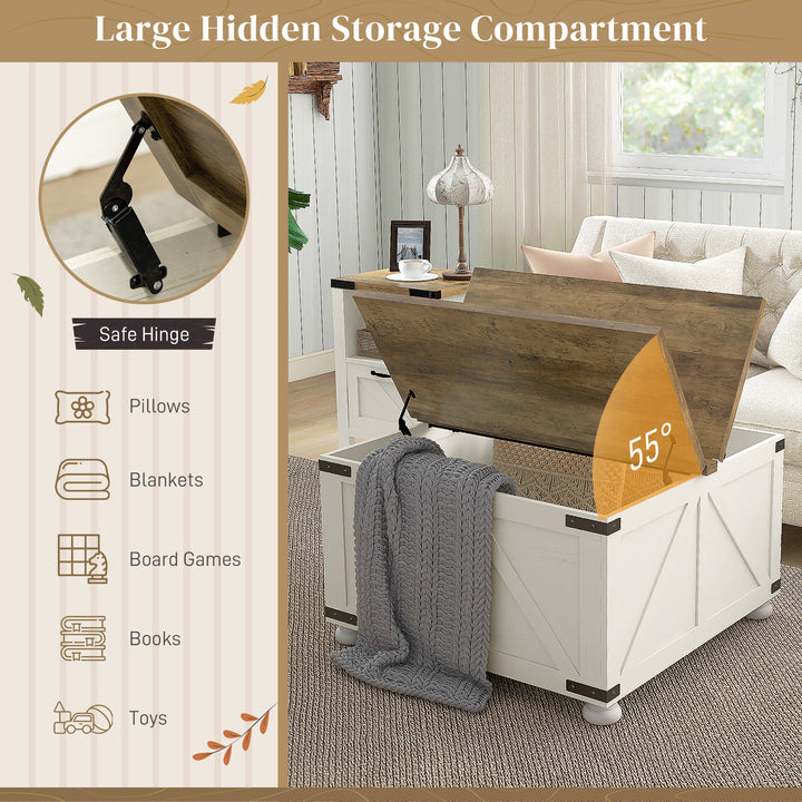 HOMCOM Farmhouse Coffee Table, Square Center Table with Flip-top Lids, Hidden Storage Compartment and Wooden Legs, Oak