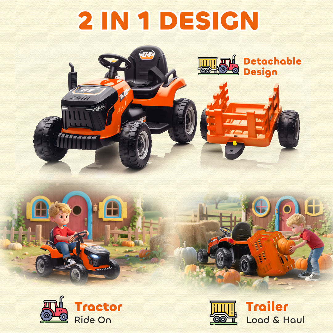Qaba 12V Kids Ride On Tractor with Trailor, Remote Control, Music, Lights, Shifter, for Kids Ages 3-8 Years, Blue