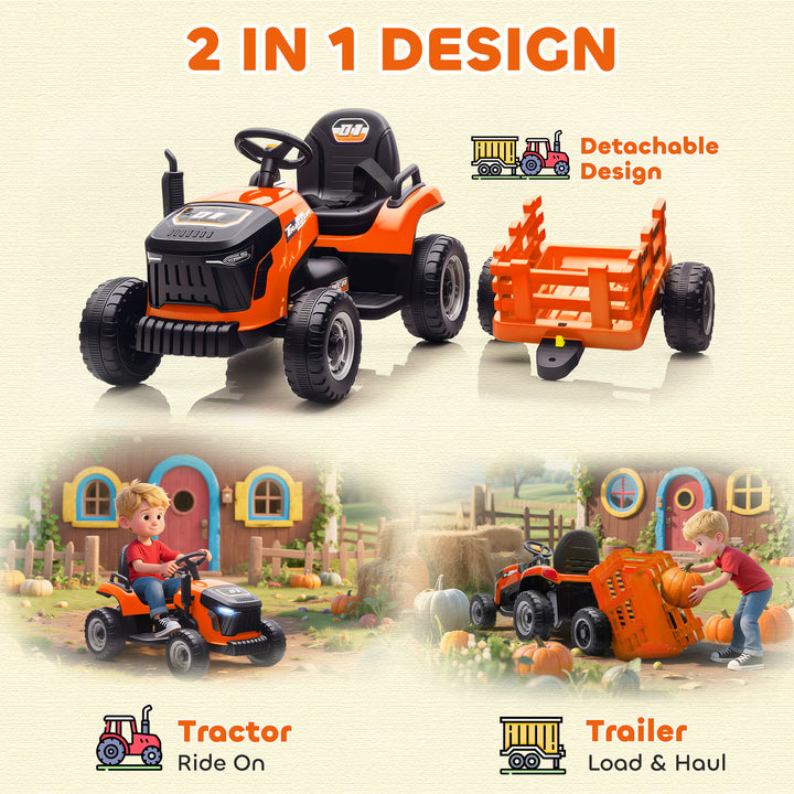 Qaba 12V Kids Ride On Tractor with Trailor, Remote Control, Music, Lights, Shifter, for Kids Ages 3-8 Years, Blue