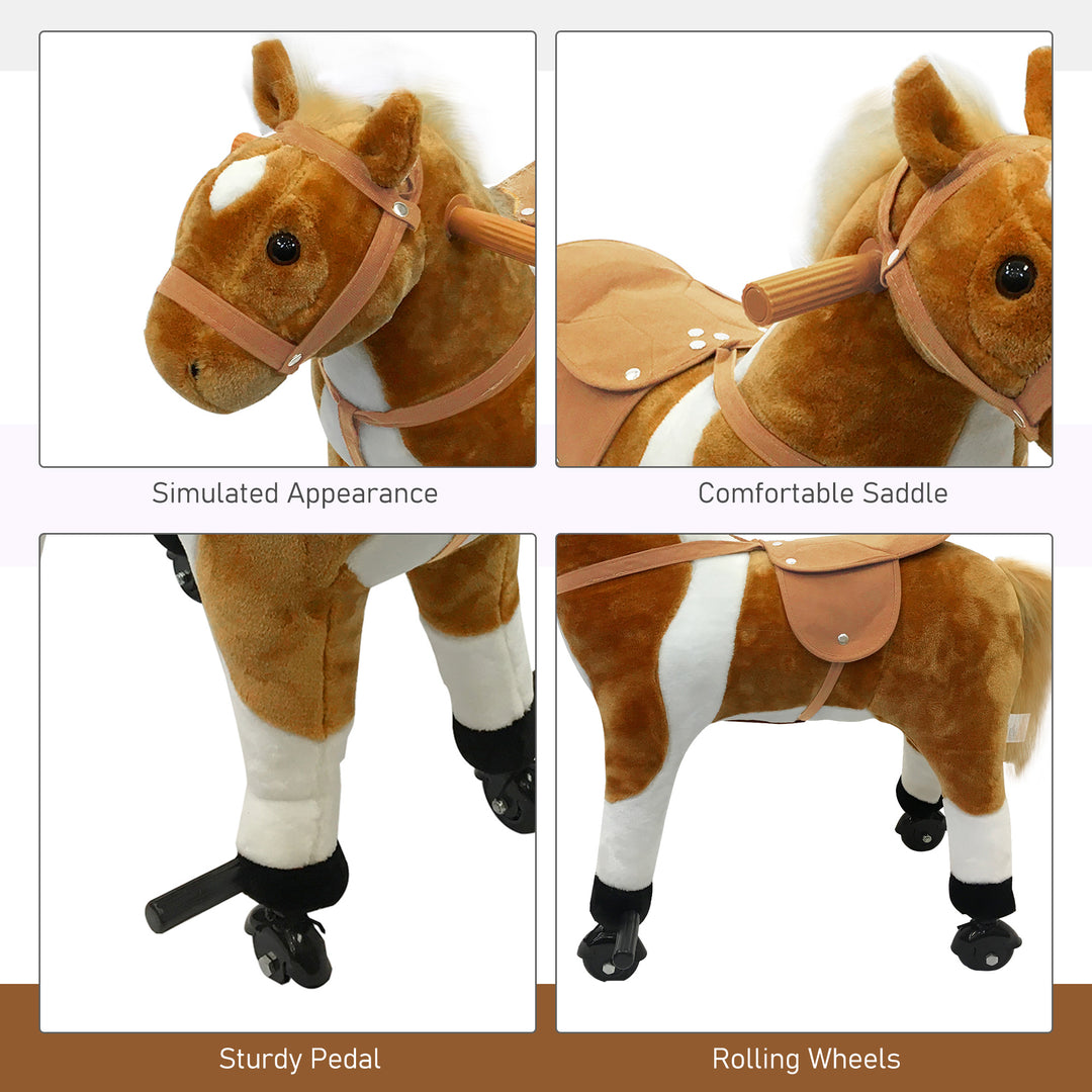 Qaba Kids Rocking Horse, Large Walking Ride on Toy for Toddlers 3 year old, Baby Plush Animal Rocker with Sound and Wheel, Pink