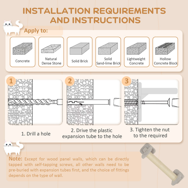 PawHut Wall Mounted Cat Shelves with Scratching Post, Ladder, Condo, Jumping Platforms, Light Grey