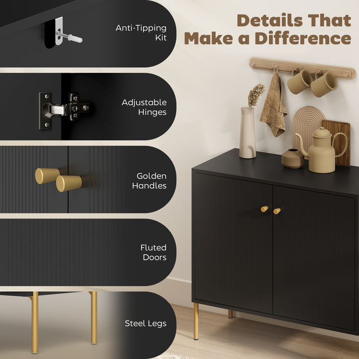 HOMCOM Sideboard, Modern Buffet Cabinet, Coffee Bar Cabinet with Fluted Doors and Adjustable Shelf, White
