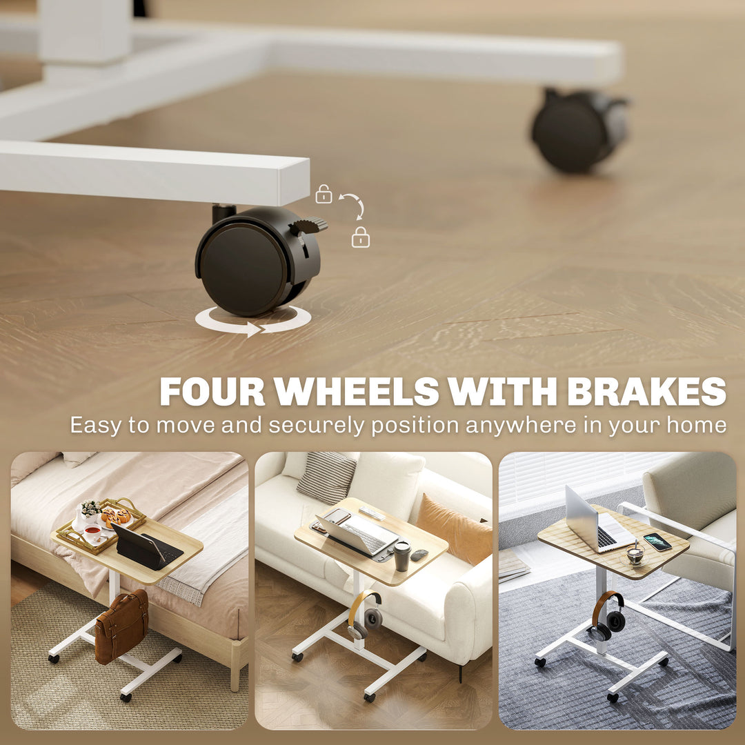 HOMCOM Height Adjustable Standing Desk, Pneumatic Sit Stand Desk with Wheels and Headphone Hook for Home Office, Natural