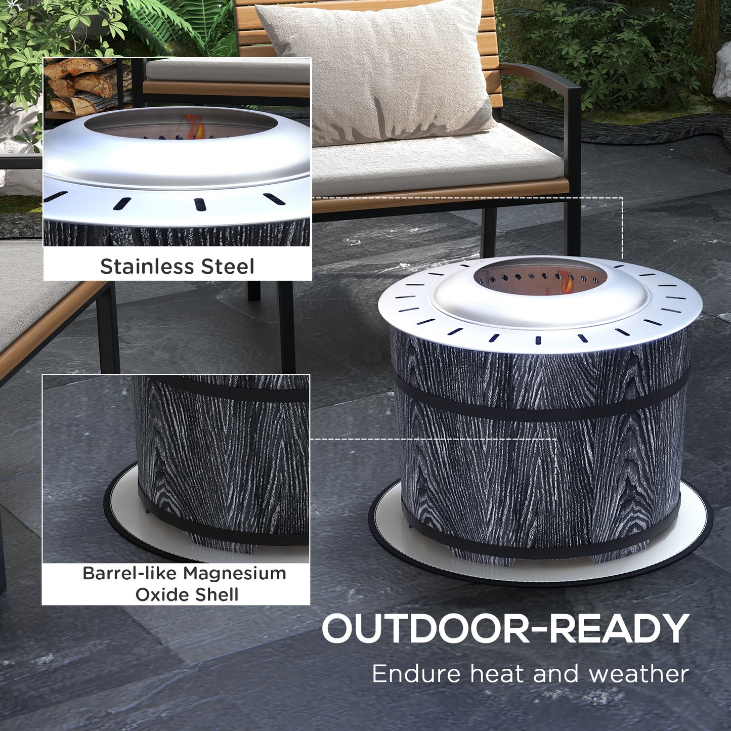 Outsunny Smokeless Fire Pit, Portable Camping Bonfire Stove with Mat for Backyard Patio Picnic, Magnesium Oxide, Black