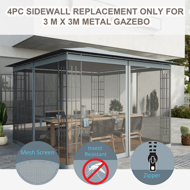 Outsunny Replacement Mosquito Netting for Gazebo 10' x 10' Black Screen Walls for Canopy with Zippers for Parties and Outdoor Activities, Dark Grey