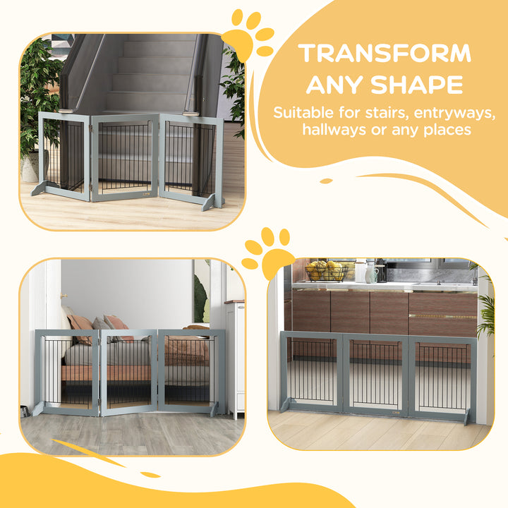 PawHut Freestanding Pet Gate, Folding Dog Gate with 2 Support Feet, 24" High, 3 Panels, for Small Dogs, Indoor Use - White