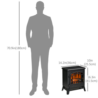 HOMCOM Freestanding Electric Fireplace Stove Heater with Realistic Flame Effect, Overheat Protection, 750W/1500W, Black