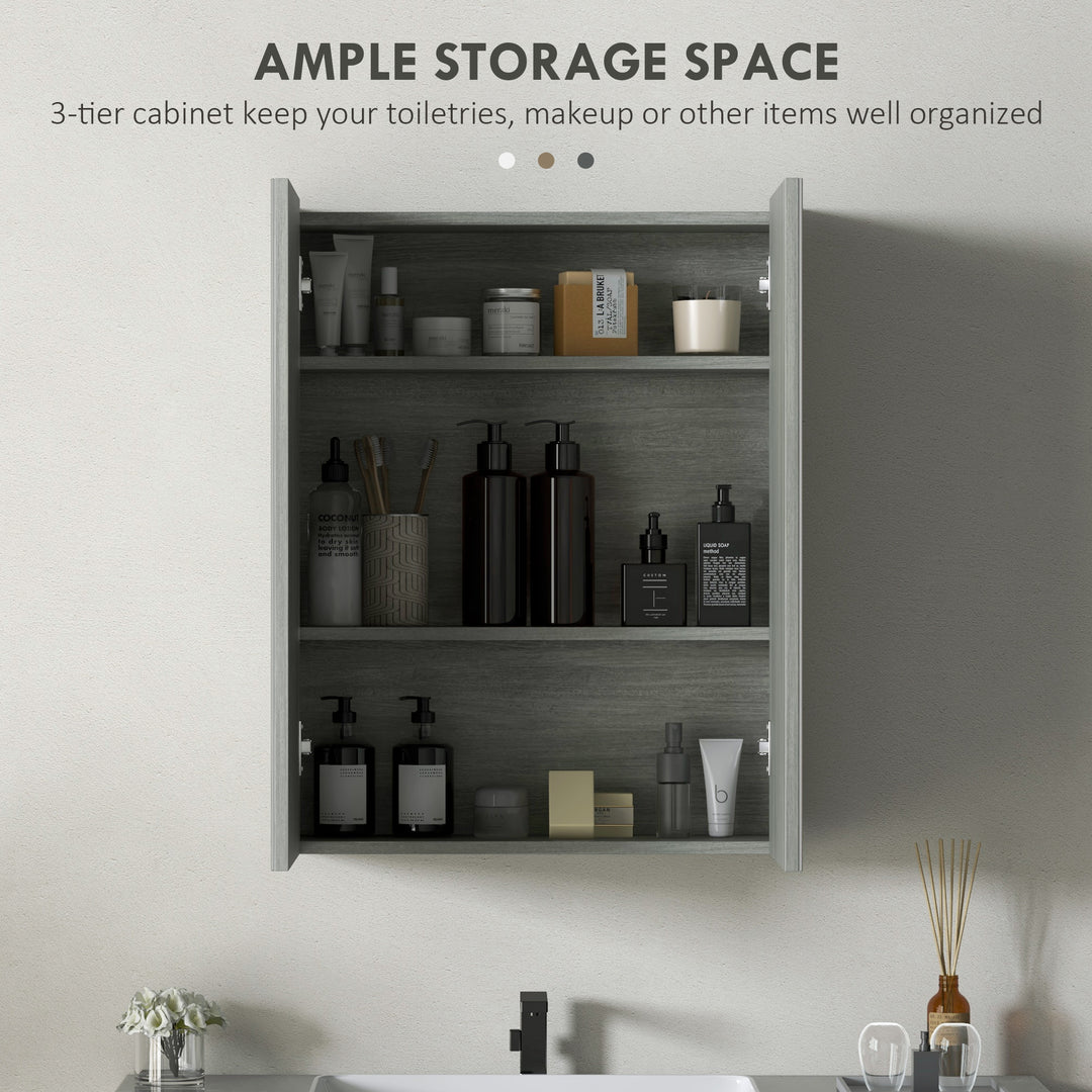 HOMCOM Wall Mount Mirrored Medicine Cabinet, Bathroom Mirror Cabinet with Adjustable Shelf, Double Soft Closing Doors, Light Lilac