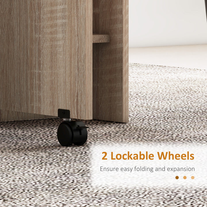 HOMCOM Extendable Dining Table, Collapsible Folding Table w/ 2-tier Shelves and Rolling Casters, Nature Wood