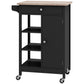 HOMCOM Modern Rolling Kitchen Island Cart with Drawer, Natural Wood Top, Towel Rack, Door Storage Cabinet, White