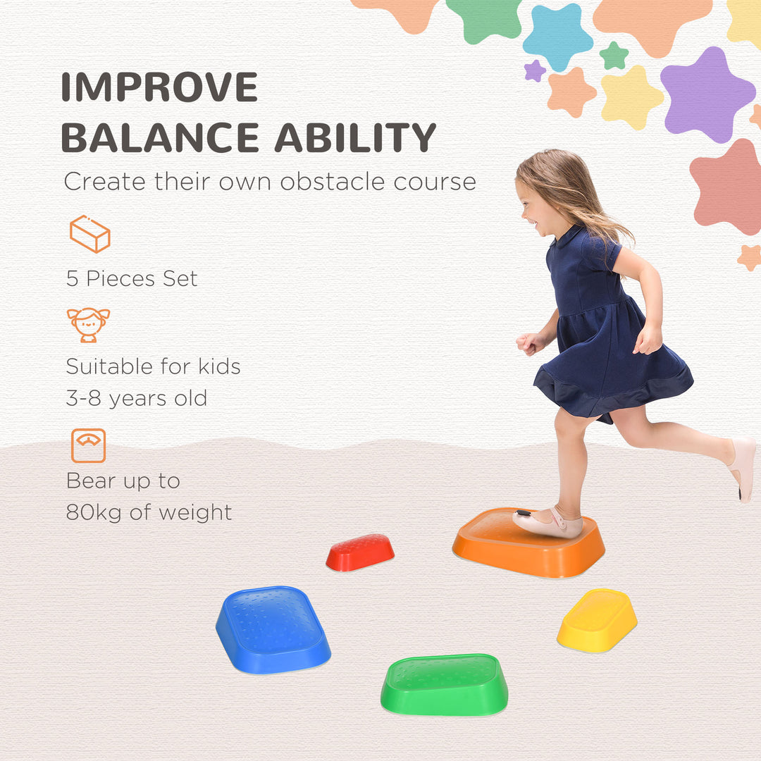 Outsunny 5 PCs Kids Stepping Stones, Obstacle Course Sensory Play Equipment for 3-8 Years, Indoor Outdoor Use