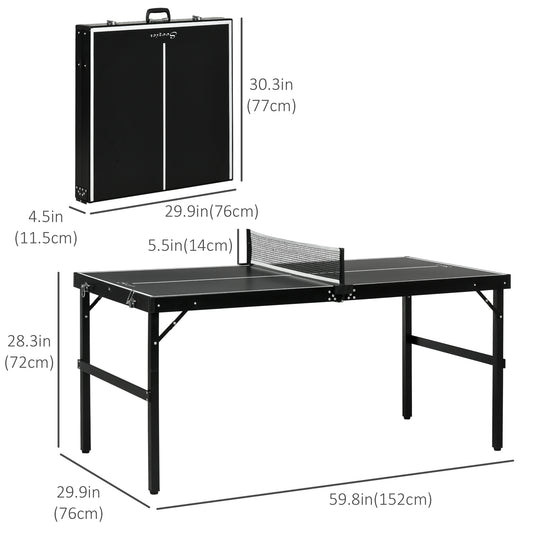 Soozier Mini Folding Table Tennis Table with Aluminium Frame, Portable Outdoor Ping Pong Table with Net for Indoor Outdoor Garden Camping, Black