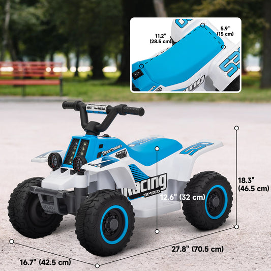 Qaba 6V Kids ATV Quad, 4 Wheeler Battery Powered Electric Ride on Car w/ Lights, Forward Backward, White