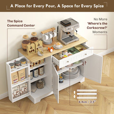 HOMCOM Modern Sideboard Cabinet, 41" Kitchen Buffet Cabinet with Drawer, Adjustable Shelf, 3 Doors for Dining Room, White