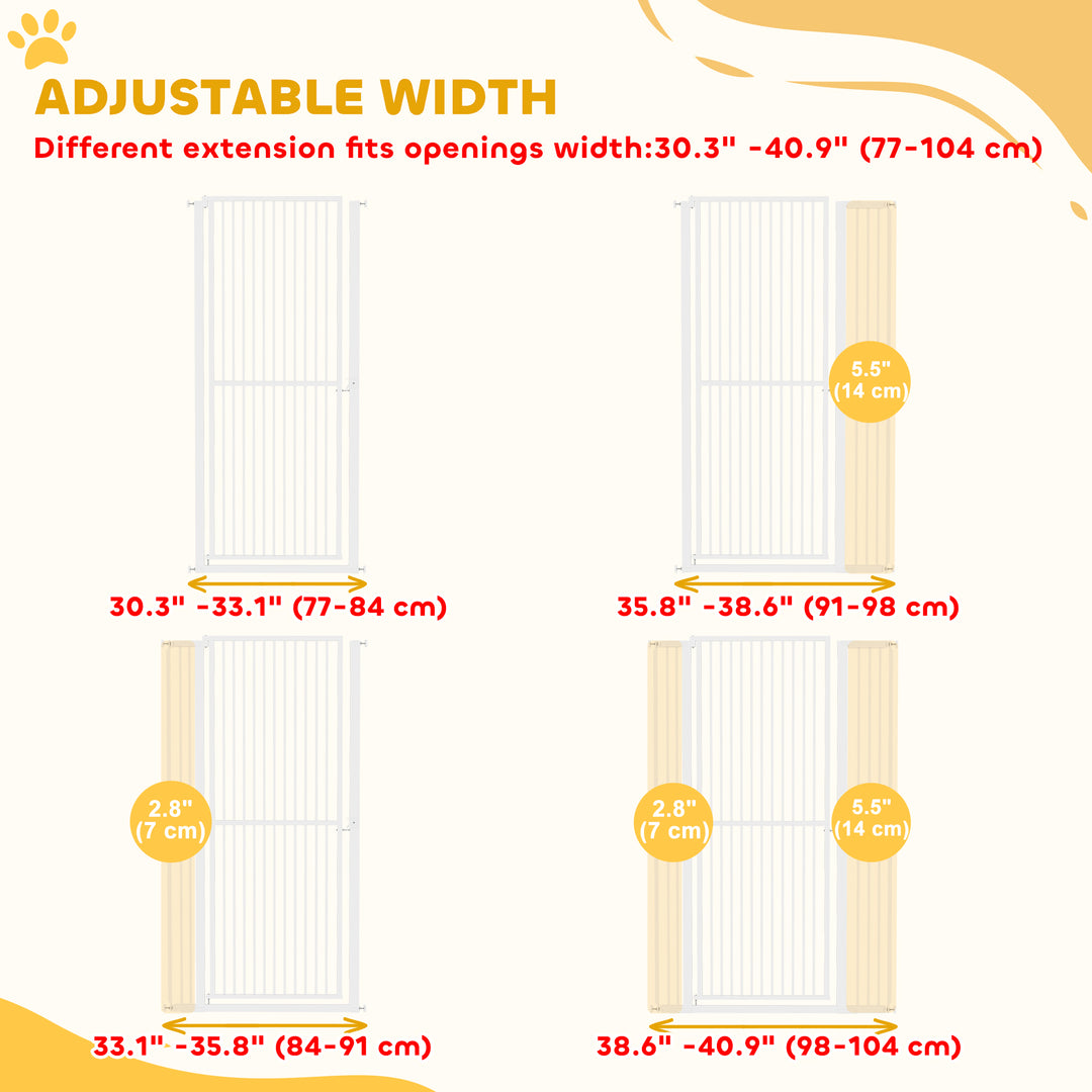 PawHut 59" Extra Tall Cat Gate, 30"-41" Pet Gate with 2.8" and 5.5" Extensions, for Doorway, Hallway, Stairway, White