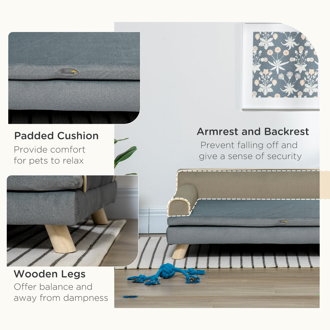 PawHut Elevated Dog Sofa Bed, Cat Couch with Cushion, Washable Cover, Wooden Legs, for Medium & Large Dogs, Dark Grey