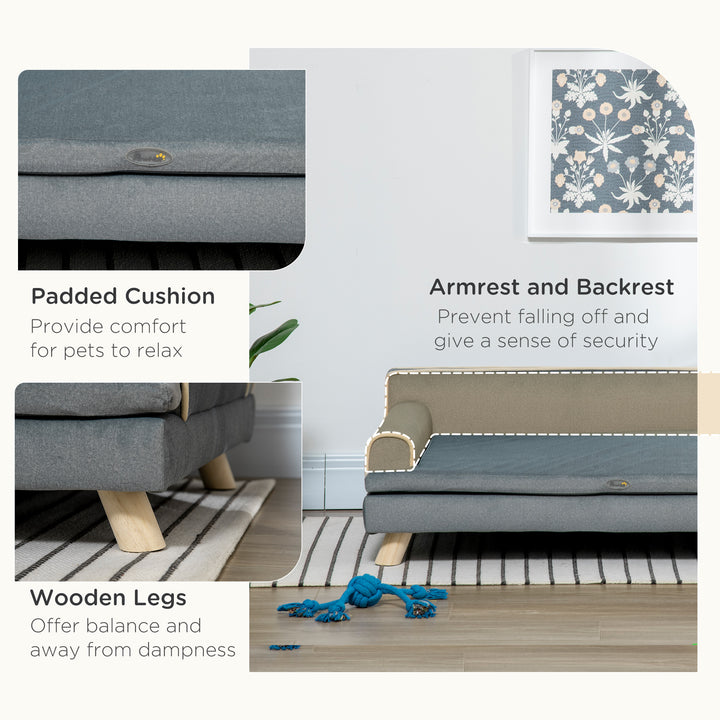 PawHut Elevated Dog Sofa Bed, Cat Couch with Cushion, Washable Cover, Wooden Legs, for Medium & Large Dogs, Dark Grey