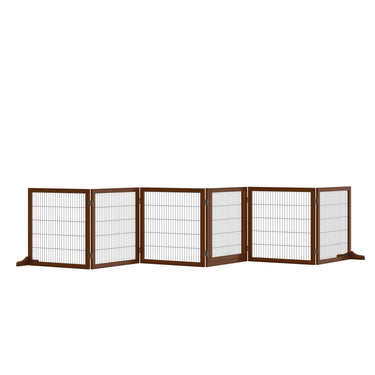 PawHut Wooden Pet Gate, Dog Safety Barrier, Freestanding Foldable Fence, w/ 6 Panels, 2 Support Feet, for House Doorway Stairs, Small & Medium Dogs, Coffee