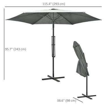 Outsunny 10ft Cantilever Patio Umbrella Offset Parasol with Crank Handle, Cross Base for Garden, Deck, Dark Grey