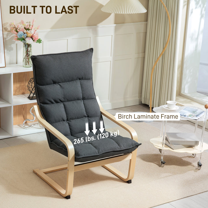 HOMCOM Modern Armchair, Upholstered Accent Chair with Curved Leg and Arm, Leisure Lounge Chair for Living Room, Light Grey