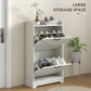 HOMCOM Slim Shoe Storage Cabinet, Farmhouse Shoe Cabinet with 2 Flip Drawers, Adjustable Shelves for 8 Pairs, Distressed White