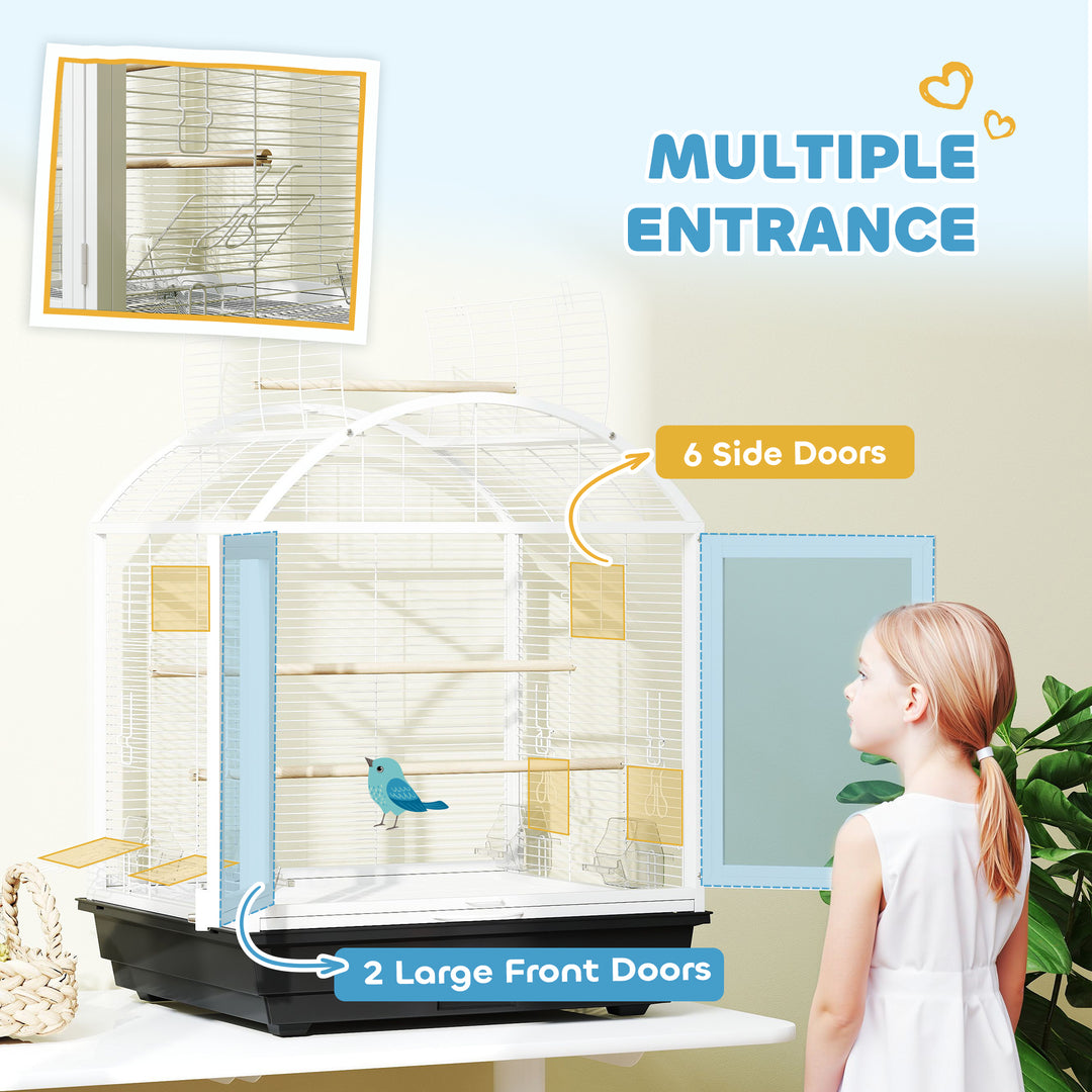 PawHut 30 Inch Open Top Bird Cage with Removable Tray, Food Container for Medium Small Bird, Finches, Dark Grey