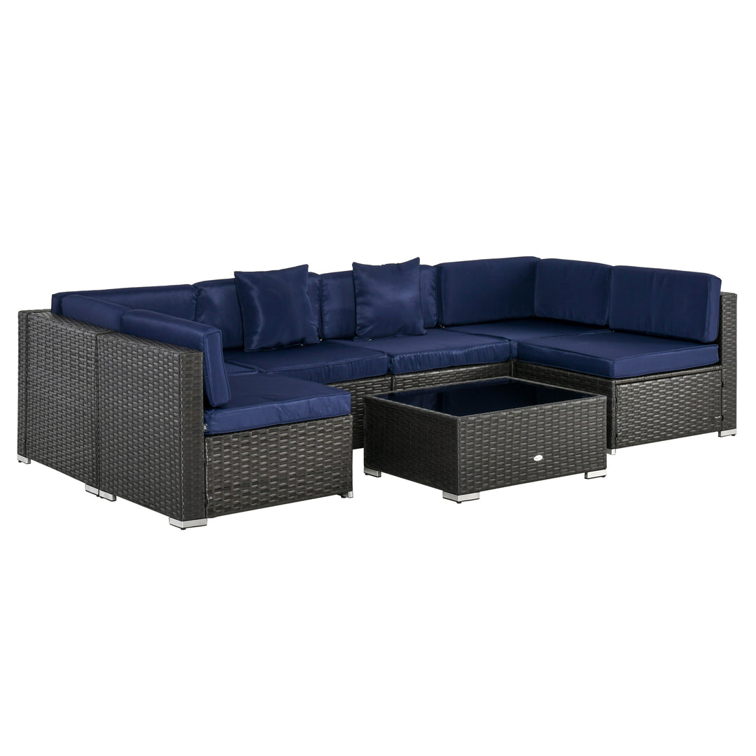 Outsunny 7 Pieces Outdoor Rattan Furniture Set, Patio Wicker Sectional Conversation Sofa Set w/ Cushions & Coffee Table