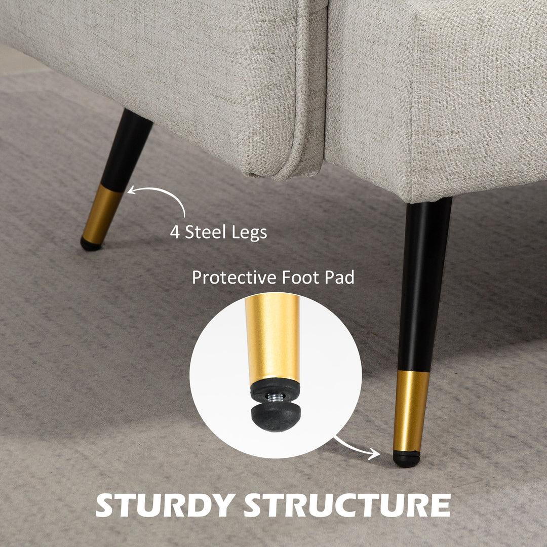 HOMCOM 55" Loveseat Sofa, Linen Love Seat w/ S spring, Steel Legs and Button Tufting, Small Couch for Living Room, Grey