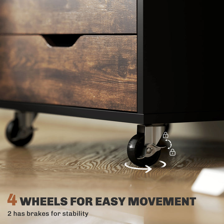 Vinsetto 7-drawer Vertical File Cabinet for Home Office, Storage Cabinet with Wheels, 18.7"x15.6"x35.4", Black