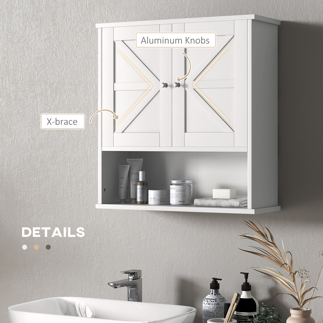 kleankin Farmhouse Bathroom Medicine Cabinet, Wall Cabinet with Barn Doors, and Adjustable Shelf for Laundry Room, White