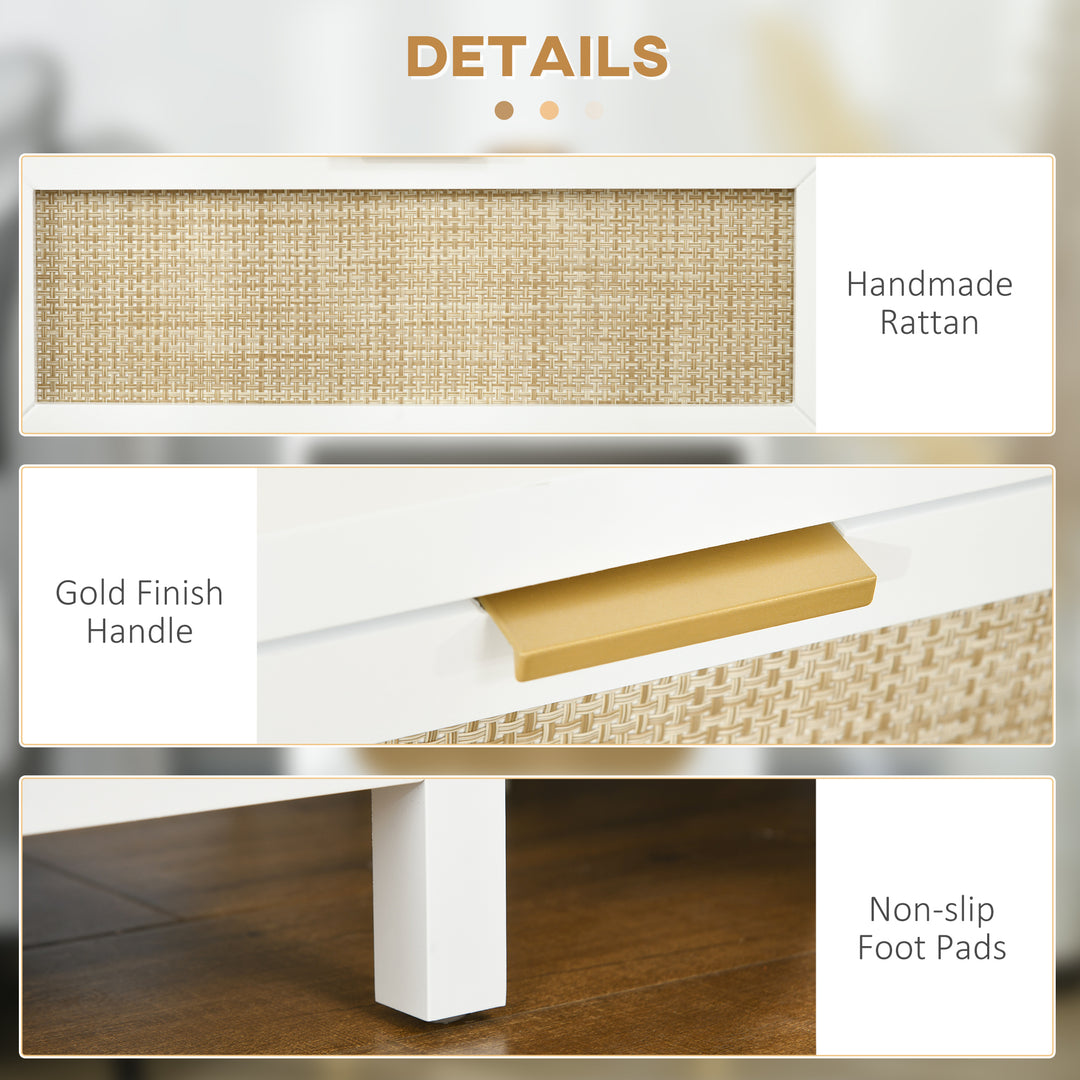 HOMCOM Boho Nightstand, Bedside Table with Rattan Drawer and Open Shelf, Side End Table for Bedroom, Living Room