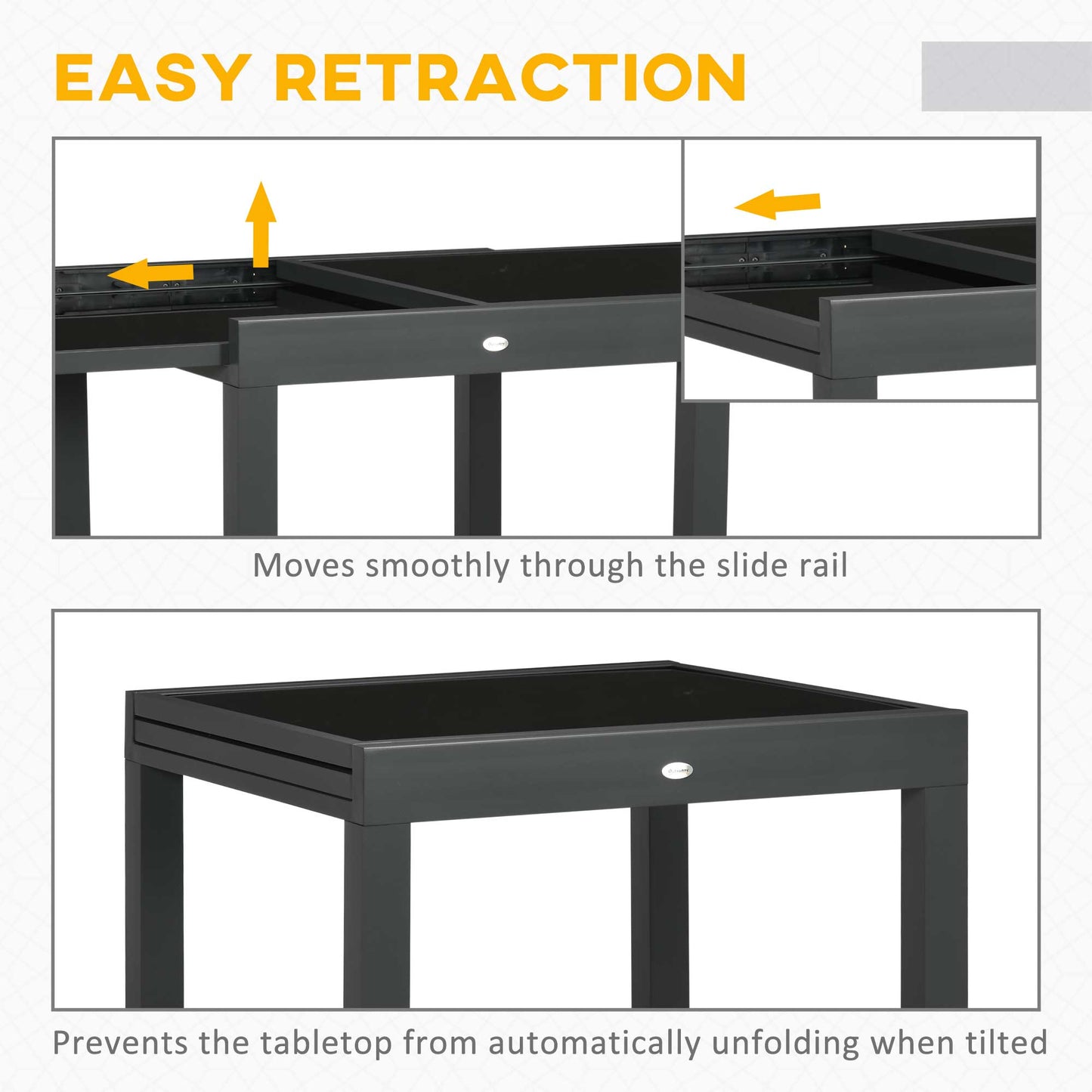 Outsunny 63" Extendable Outdoor Dining Table Patio Table with Aluminum Frame and Tempered Glass Tabletop, Black