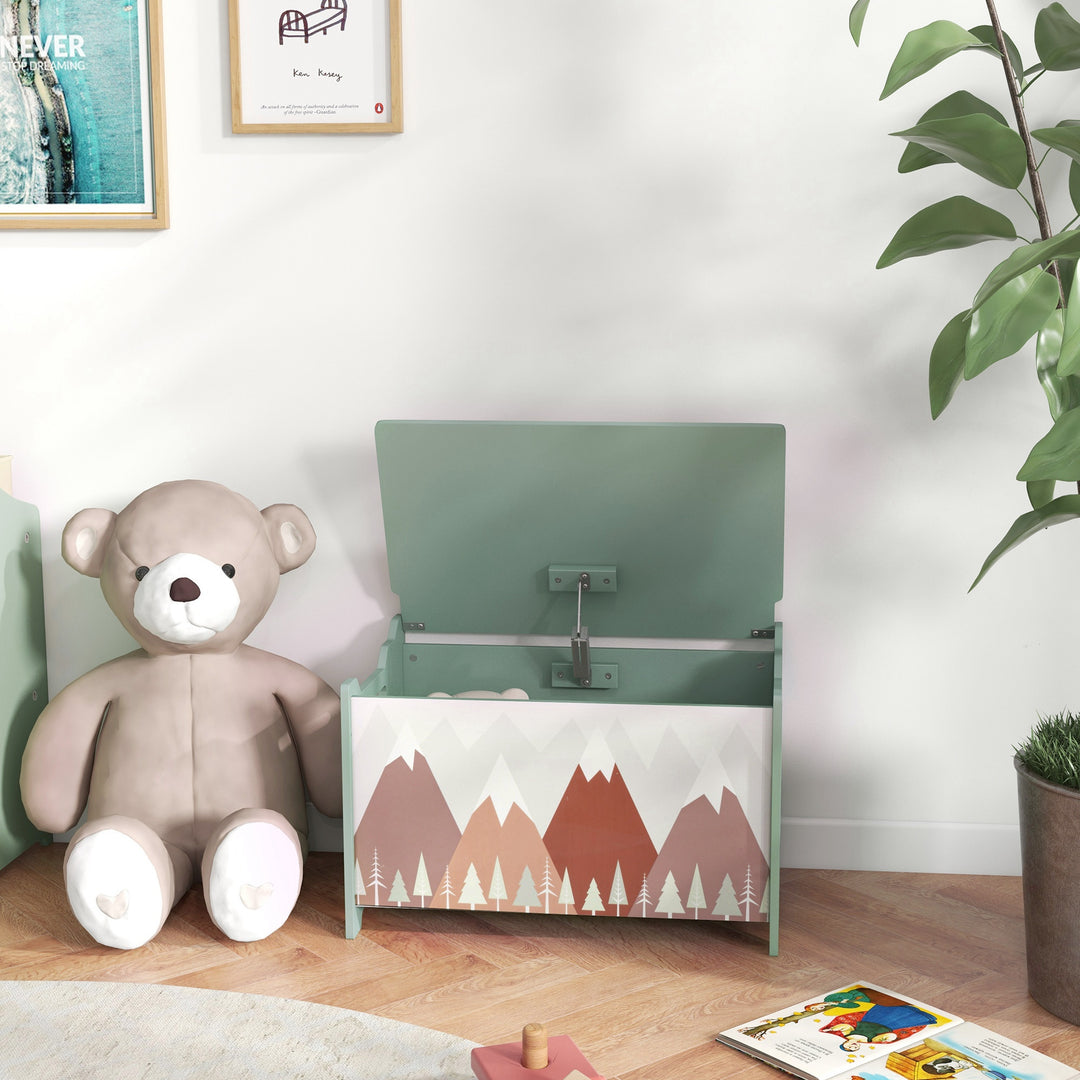 Qaba Toy Box, Kids Storage Chest with Lid, Safety Hinges and Groove Handles, Toy Storage Organizer with Rainbow Pattern for Boys, Girls, Pink