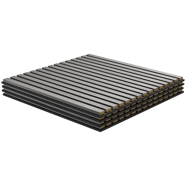 HOMCOM 24"x24" Wood Panels for Wall, 4 Pack Acoustic Panels, Sound Absorbing Slat Wall For Interior Wall Decor, Home, Grey