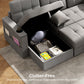 HOMCOM Convertible Sectional Sofa Bed, Pull Out Sleeper Sofa Couch with USBâ€‘A+C, Chaise Storage, L-Shaped Futon Couch, Grey