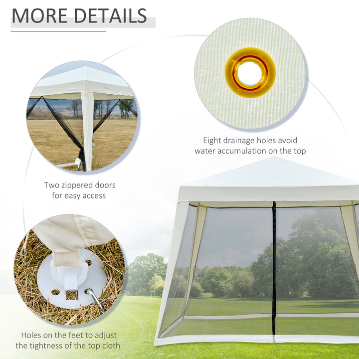 Outsunny 10x10ft Party Tent Canopy with Netting, Patio Screen House Slant Leg Outdoor Gazebo Sun Shade Shelter, Beige