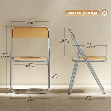 HOMCOM 4 Pack Acrylic Foldable Chairs, Transparent Folding Chairs for Living Room, Home Office, Party, Orange